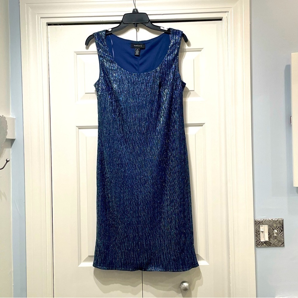 R & M Richards Blue Shimmering Metallic Sleeveless Dress Women's Size 8 NEW - Picture 1 of 11